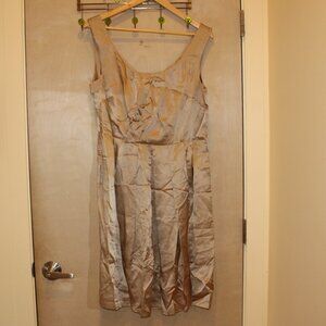 Banana Republic Pleated Gold Sleeveless Cocktail Dress, 100% Silk, Size 14